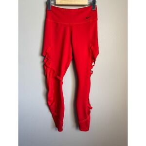 Nike Dri-FIT Strappy Lattice Leggings S Red Gym Yoga Athletic Workout Balletcore
